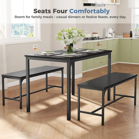 JHK 3-Piece Table And Chair Set With Metal Frame Space Saving