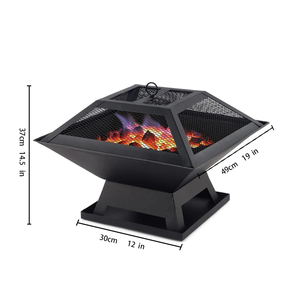 Square BBQ Grill Fire Pit Outdoor Heater Garden Patio Brazier