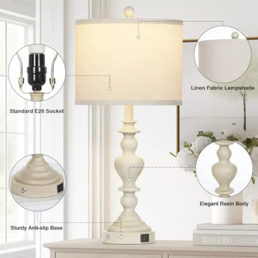 Farmhouse Table Lamps Set of 2 With USB A and C Ports