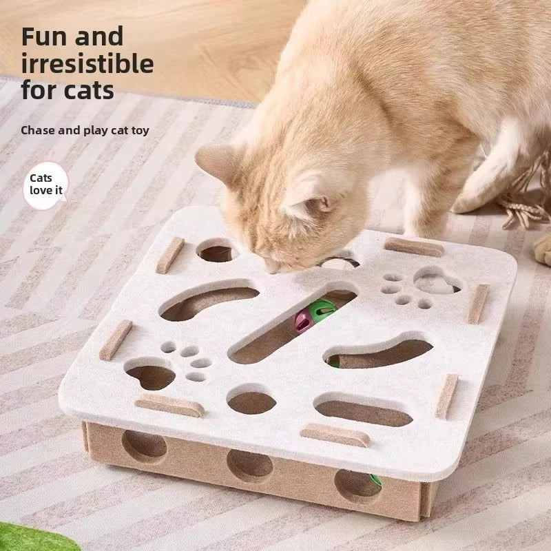 Cat Puzzle Toy Felt Box With Ball For Indoor Cats Entertainment