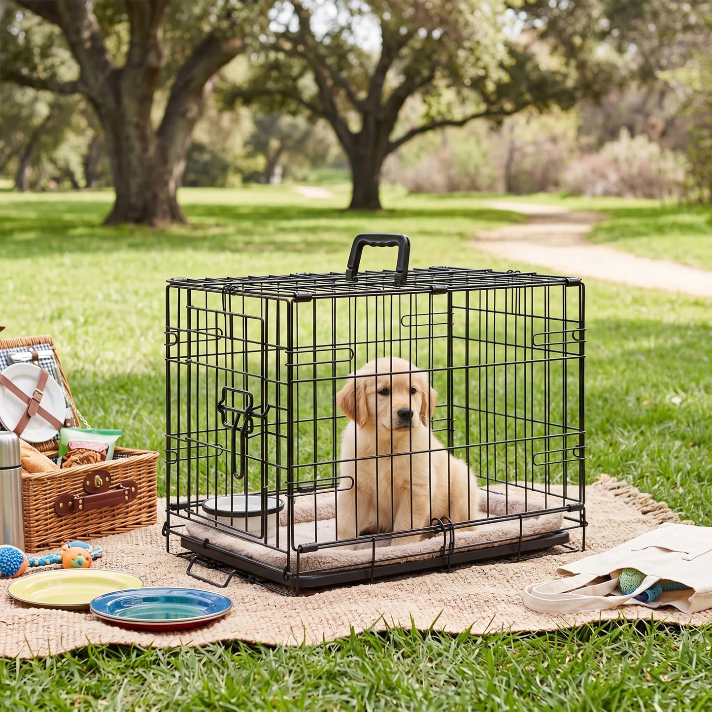 JHK Metal Dog Crate With Secure Lock Single Door Kennel