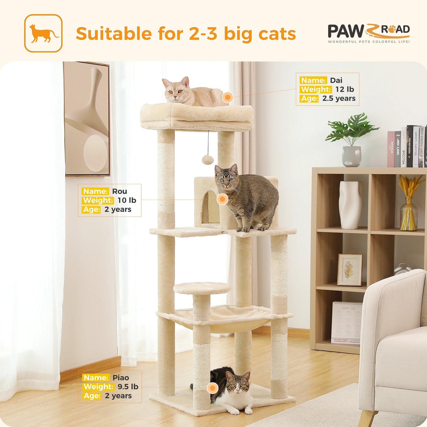 PAWZ Road Five Level Cat Tree Indoor Tower With Hammock