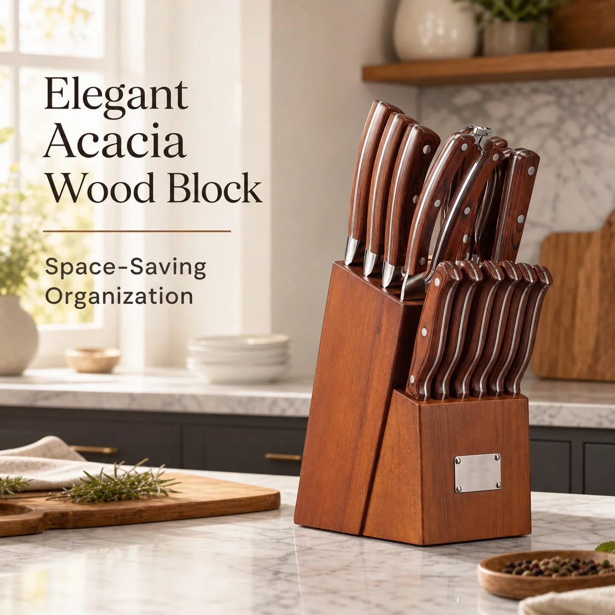 Kitchen Knife Set With Sharpener And Wooden Block Carbon Steel