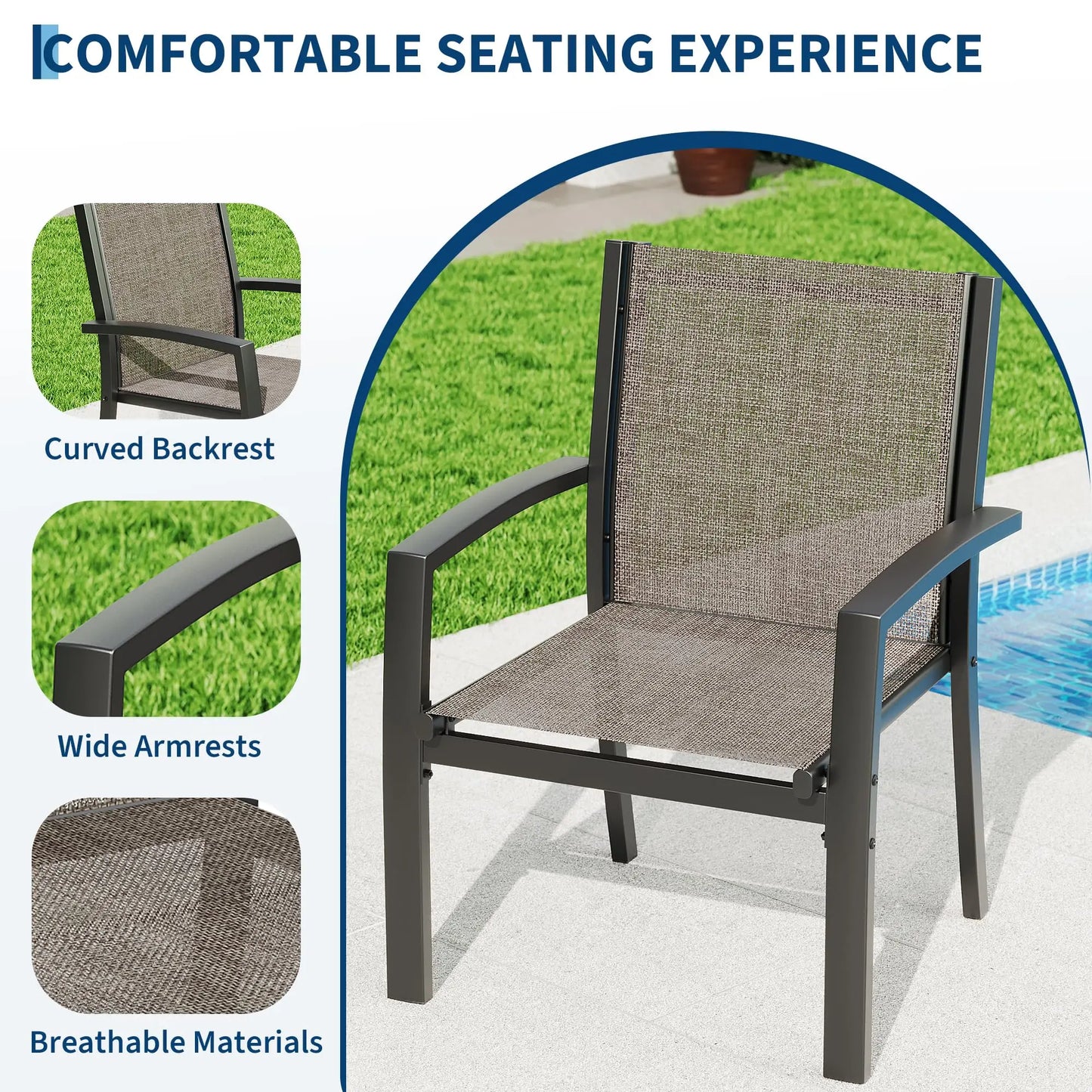 HobbyLane Modern 4 Piece Metal Patio Set With Mesh Table