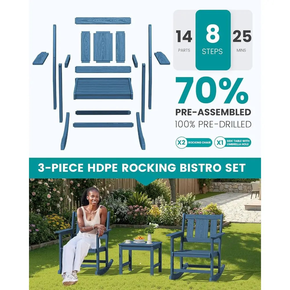 3-Piece Patio Bistro Set With Rocking Chairs And Umbrella Hole