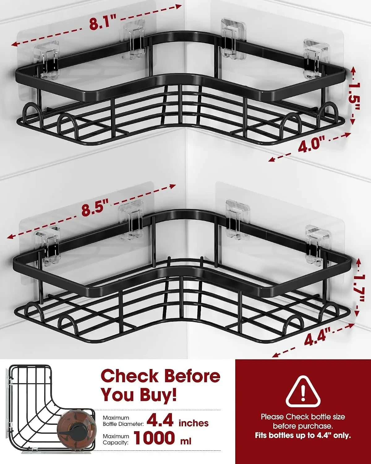 Corner Shower Caddy 2 Pack Adhesive Stainless Steel Shelves