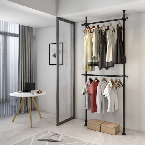 Garment Rack Storage Hanger Organizer For Ceiling And Floor Metal