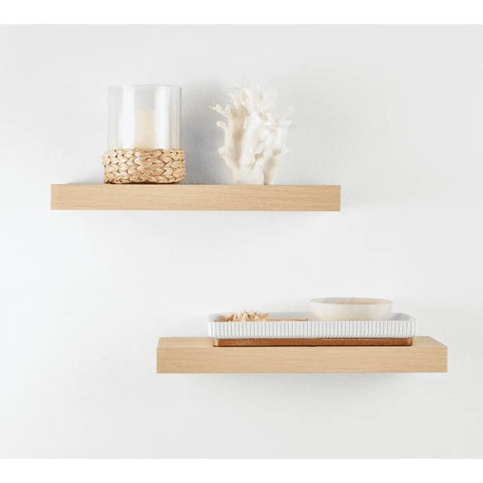 Natural Wood Floating Shelves Set Of 2 With Invisible Brackets