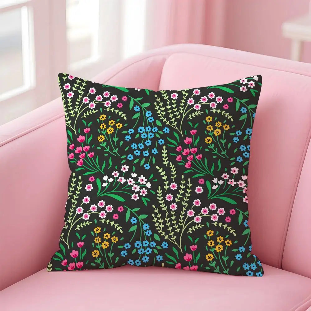 Pastoral Floral Cushion Cover With Concealed Zipper Polyester Cotton