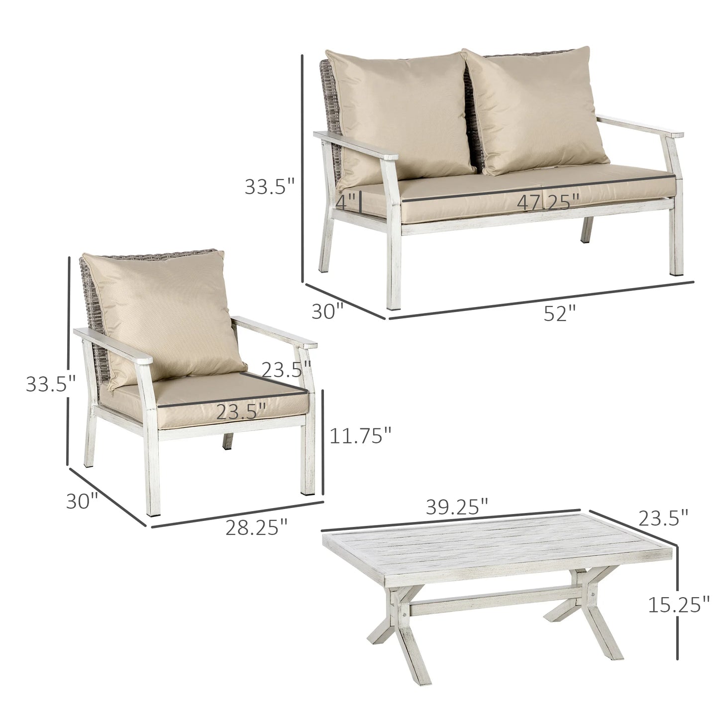 4-Piece Patio Wicker Conversation Set With Coffee Table Beige