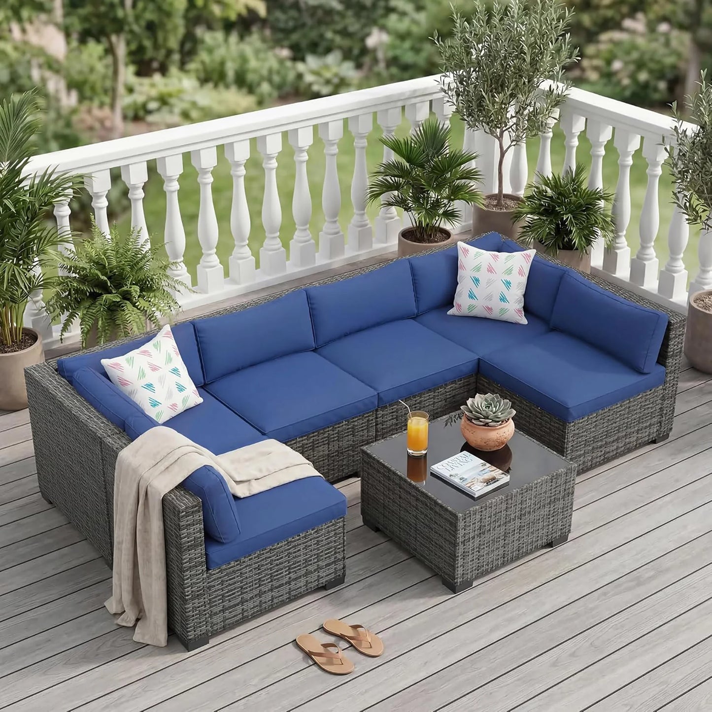 HobbyLane 7-Piece Outdoor Patio Sectional Sofa Set With Ottoman