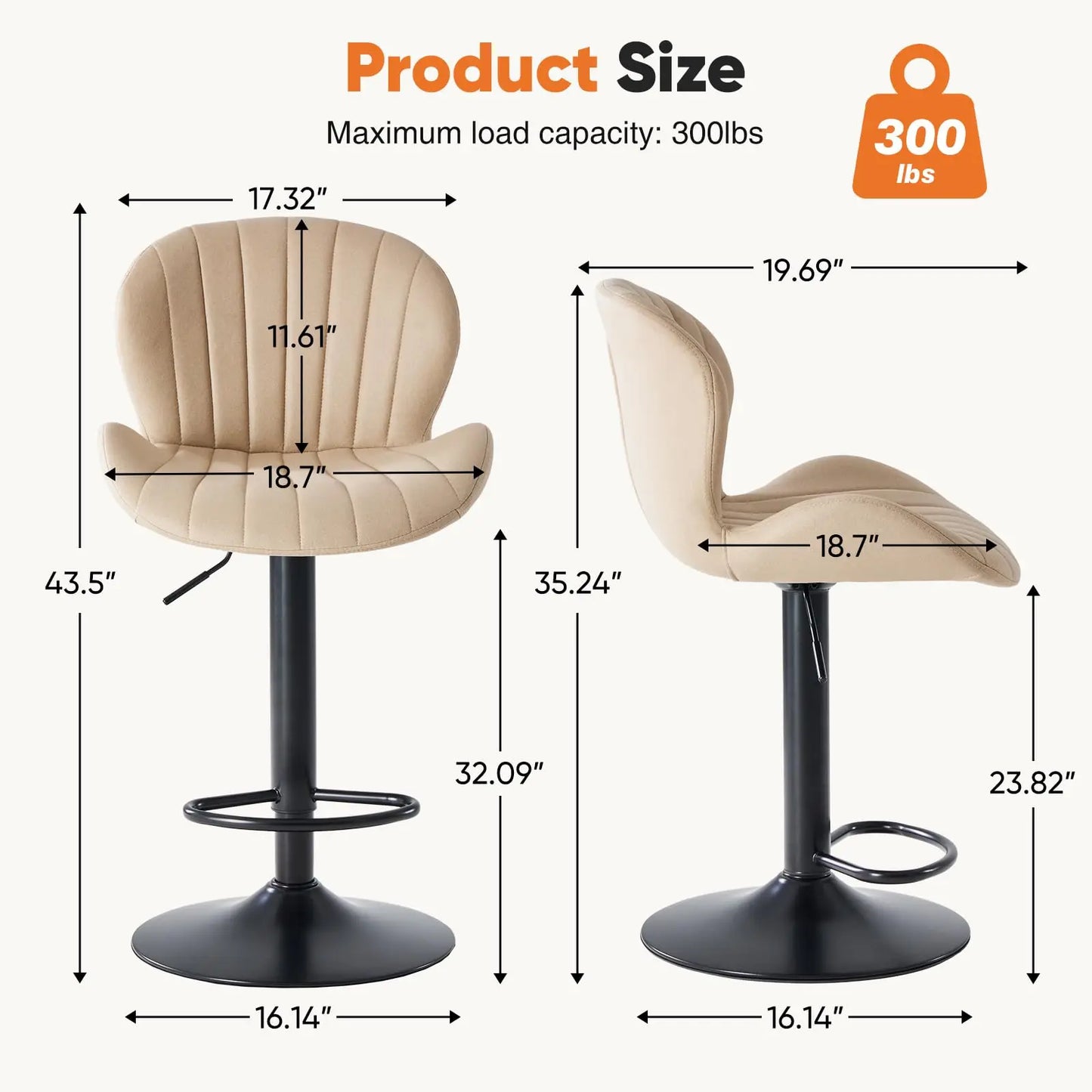 JHK Set Of 2 Modern Swivel Fabric Dining Chairs