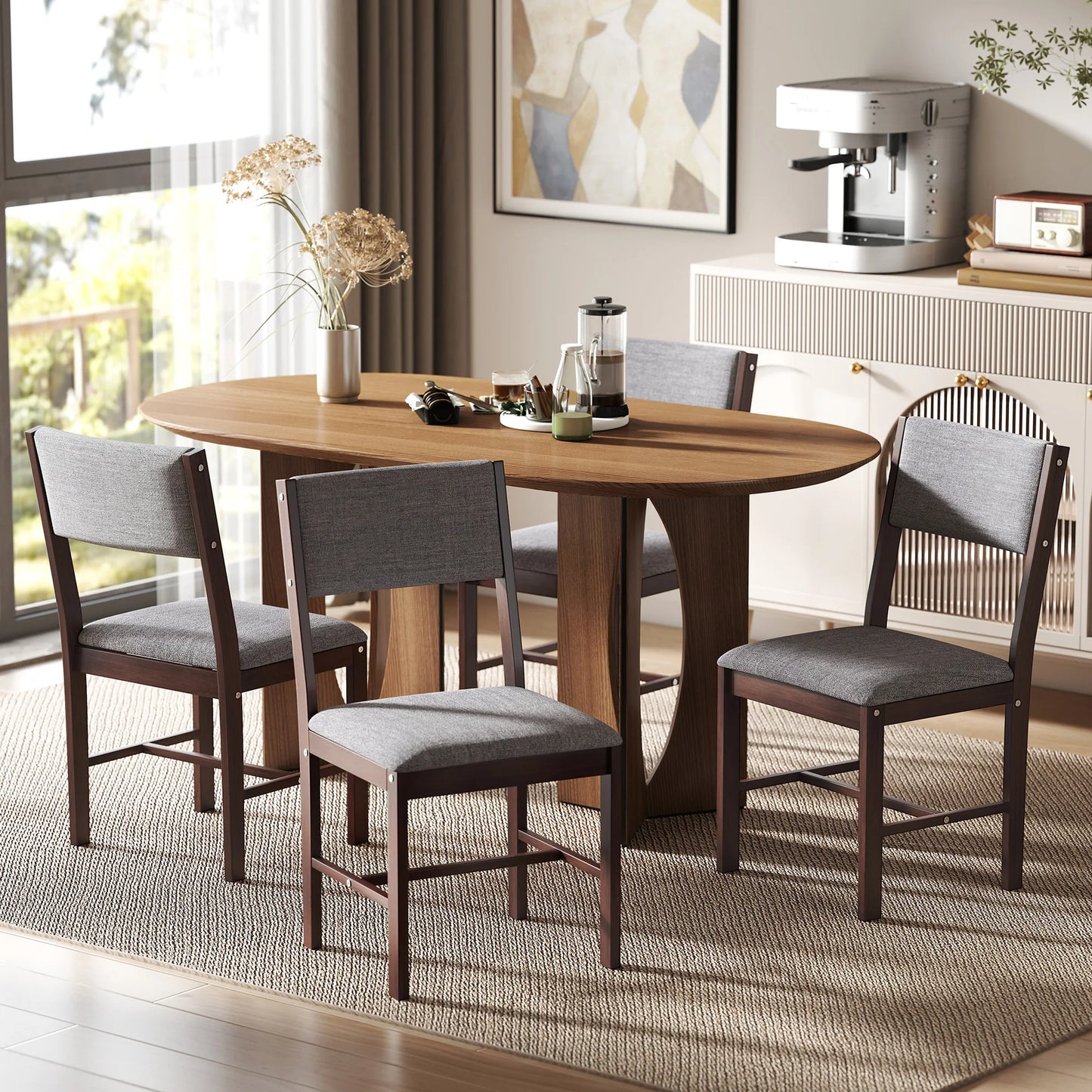 HOMCOM Set Of 4 Solid Wood And Linen Dining Chairs