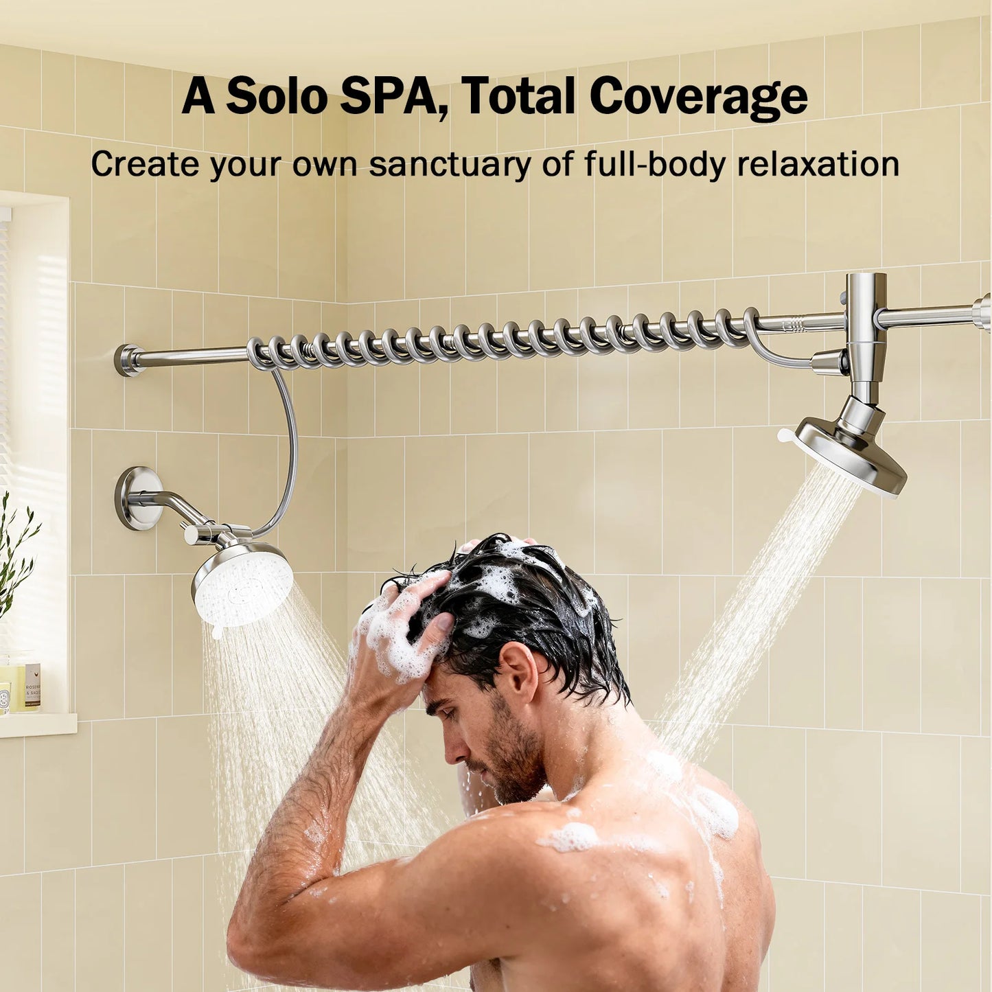 Tandem Dual Shower Head With Adjustable Slider For Couples