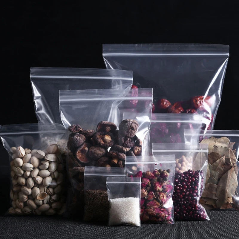 Transparent Zip Bags Reclosable Vacuum Storage Poly Bags For Kitchen
