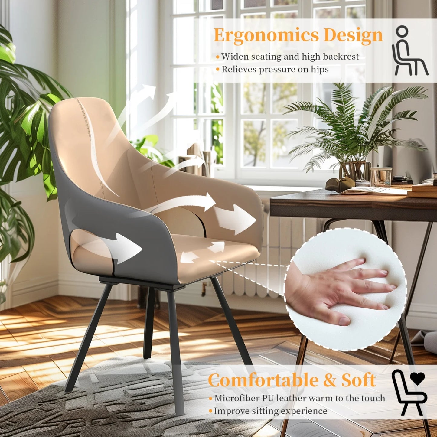 Swivel Dining Chairs Set of 2  Microfiber Leather Kitchen Dining Room Chairs with Arms High Backrest Leisure Side Chairs for Homes