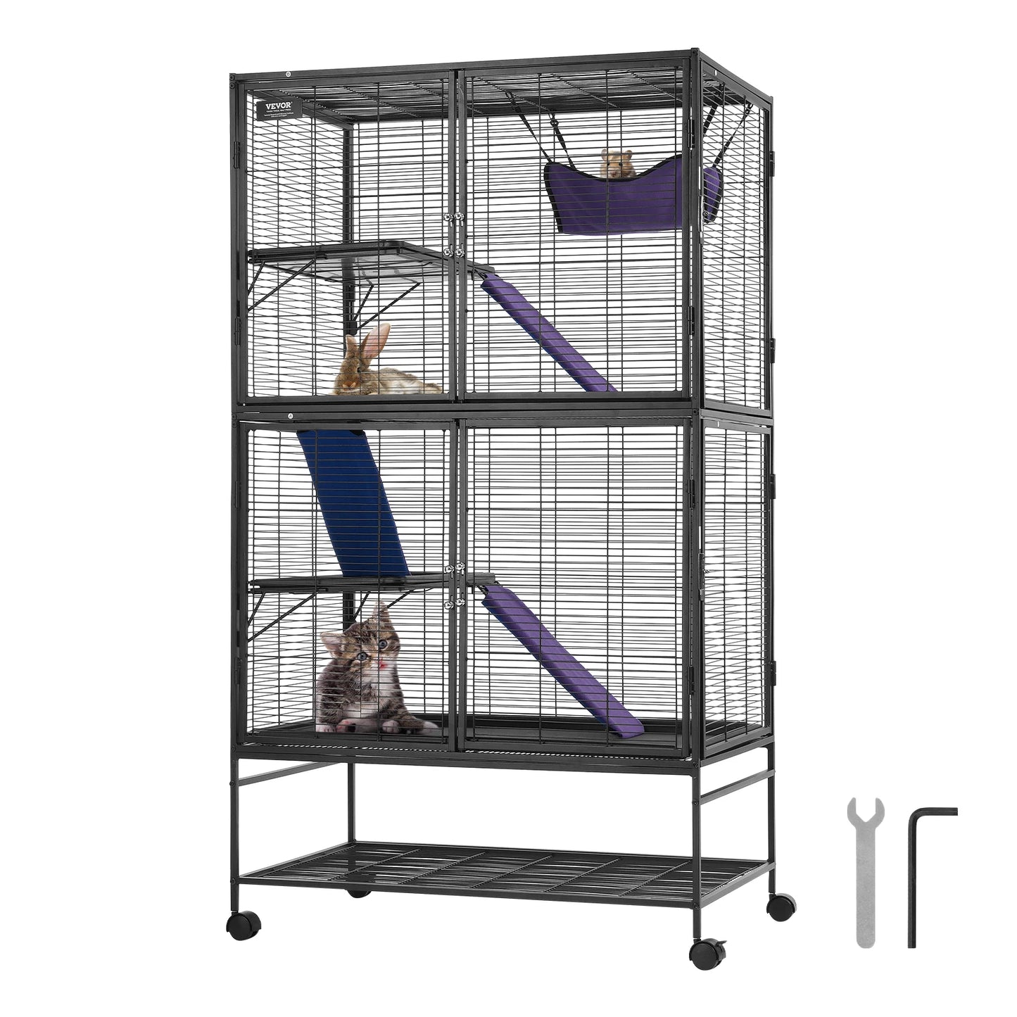 SucceBuy 4-Tier Rolling Metal Ferret Cage for Small Animals