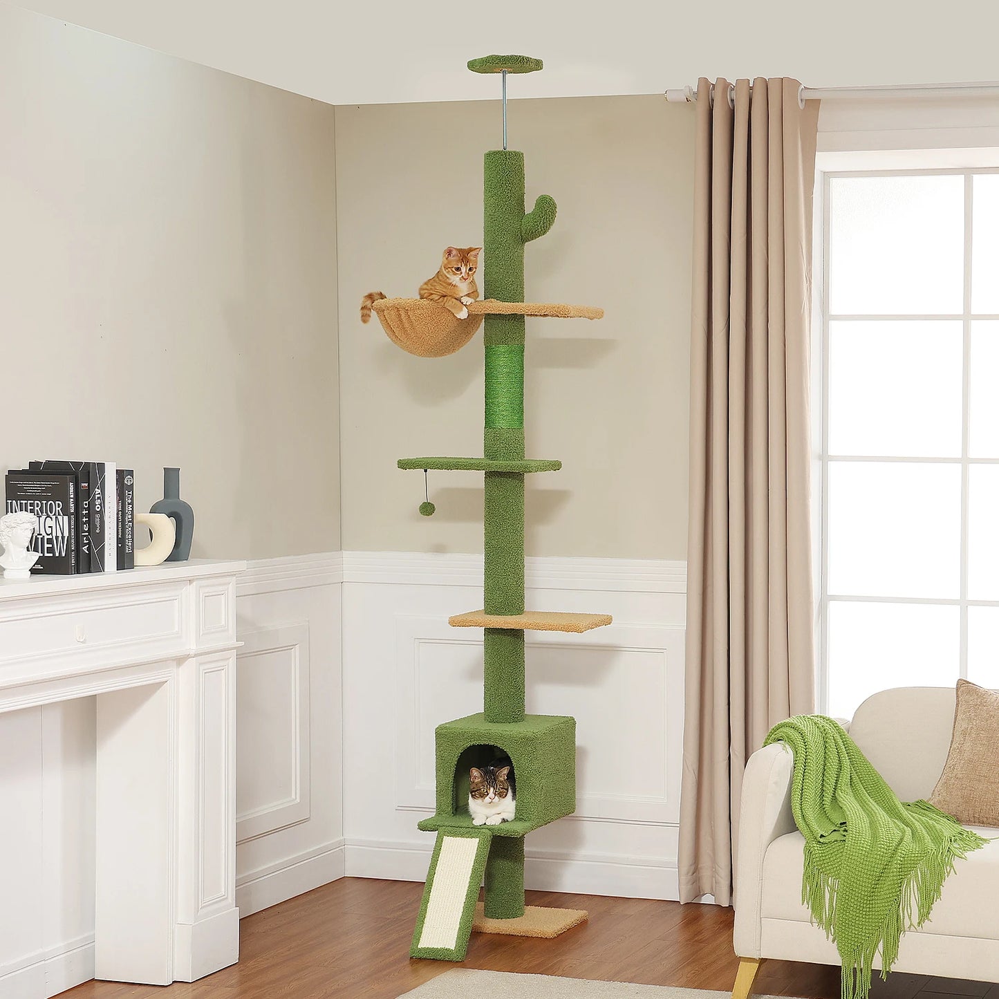 Pequlti Cactus Cat Tree Floor To Ceiling Sisal Scratching Post