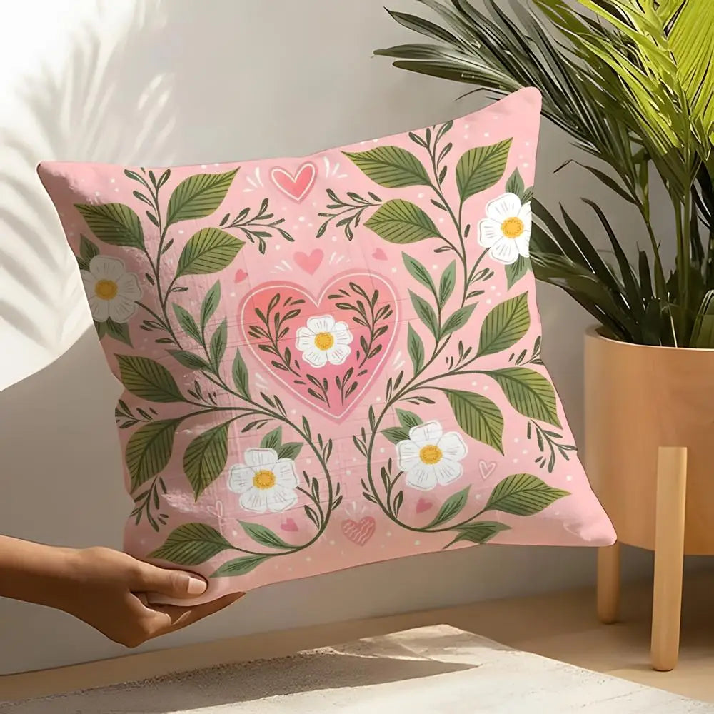 Butterfly Bird And Flower Print Pillow Case Linen Cushion Cover