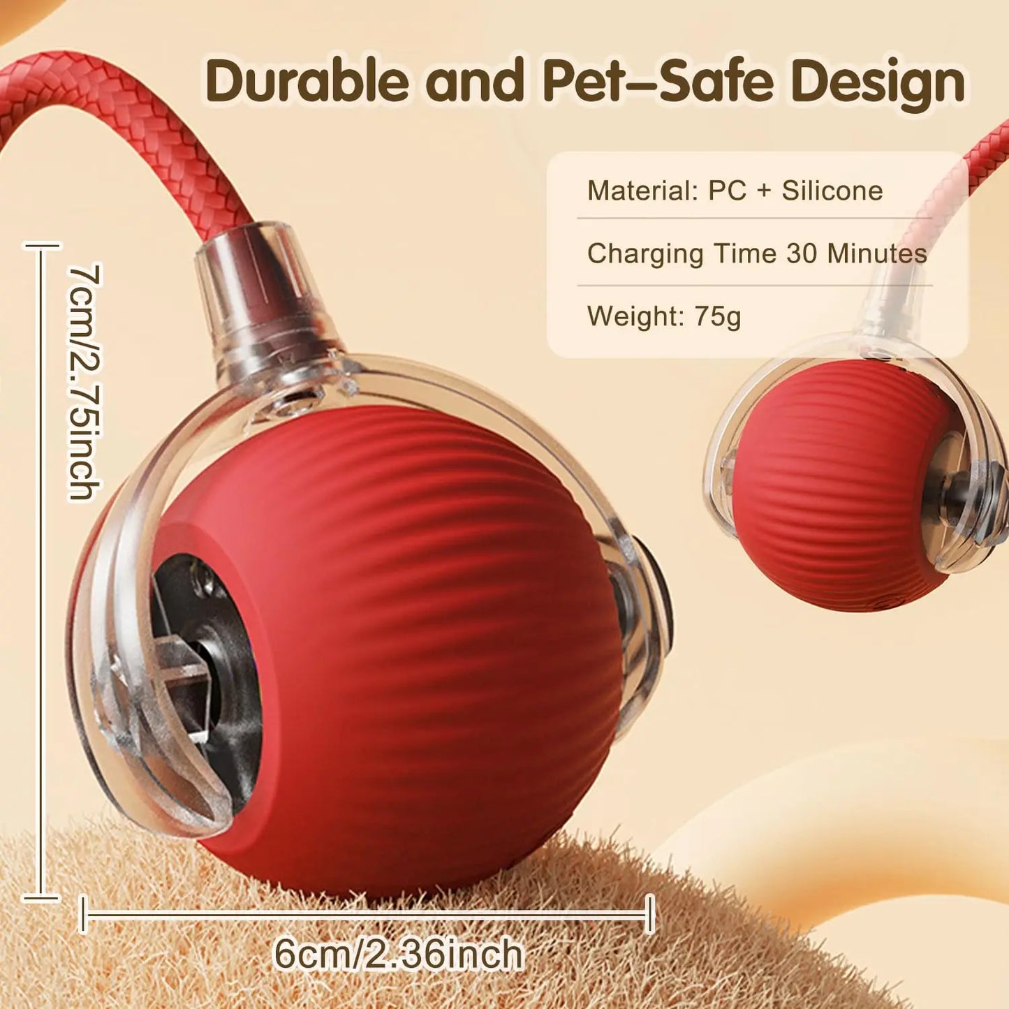 Interactive Cat Ball Toy Automatic Rolling Ball With Tail Rechargeable
