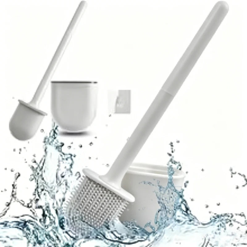 Silicone Wall Mounted Toilet Brush Set With Flexible Flat Head