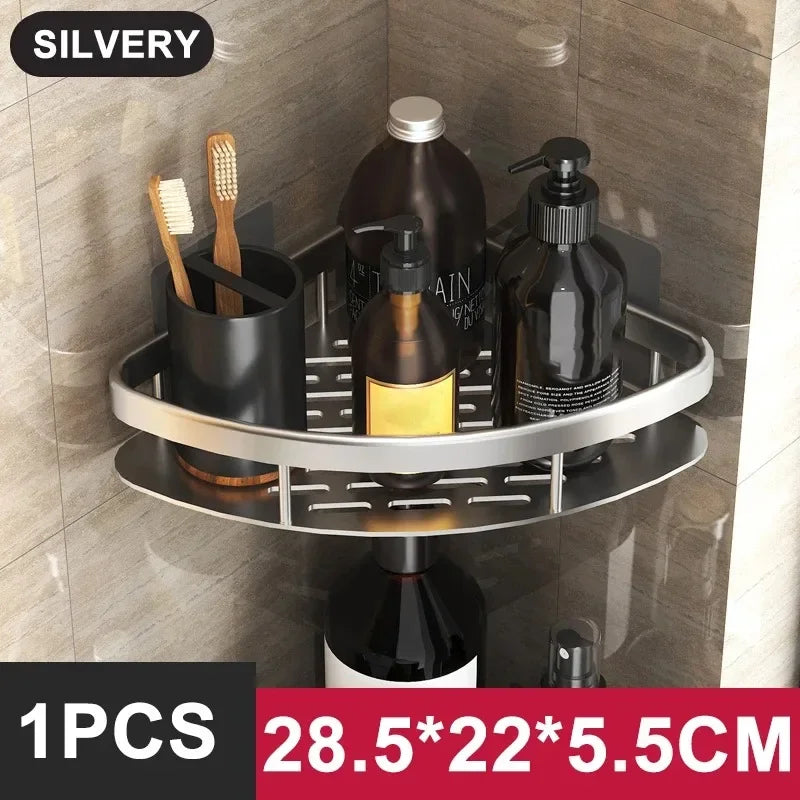 Aluminum Alloy Shower Shelf Wall Mounted No Drill