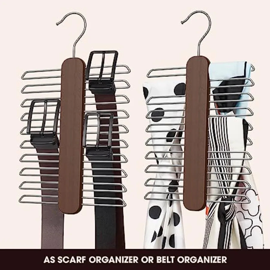 Tie Hanger For Closet Storage 360 Rotating Wooden Tie Organizer