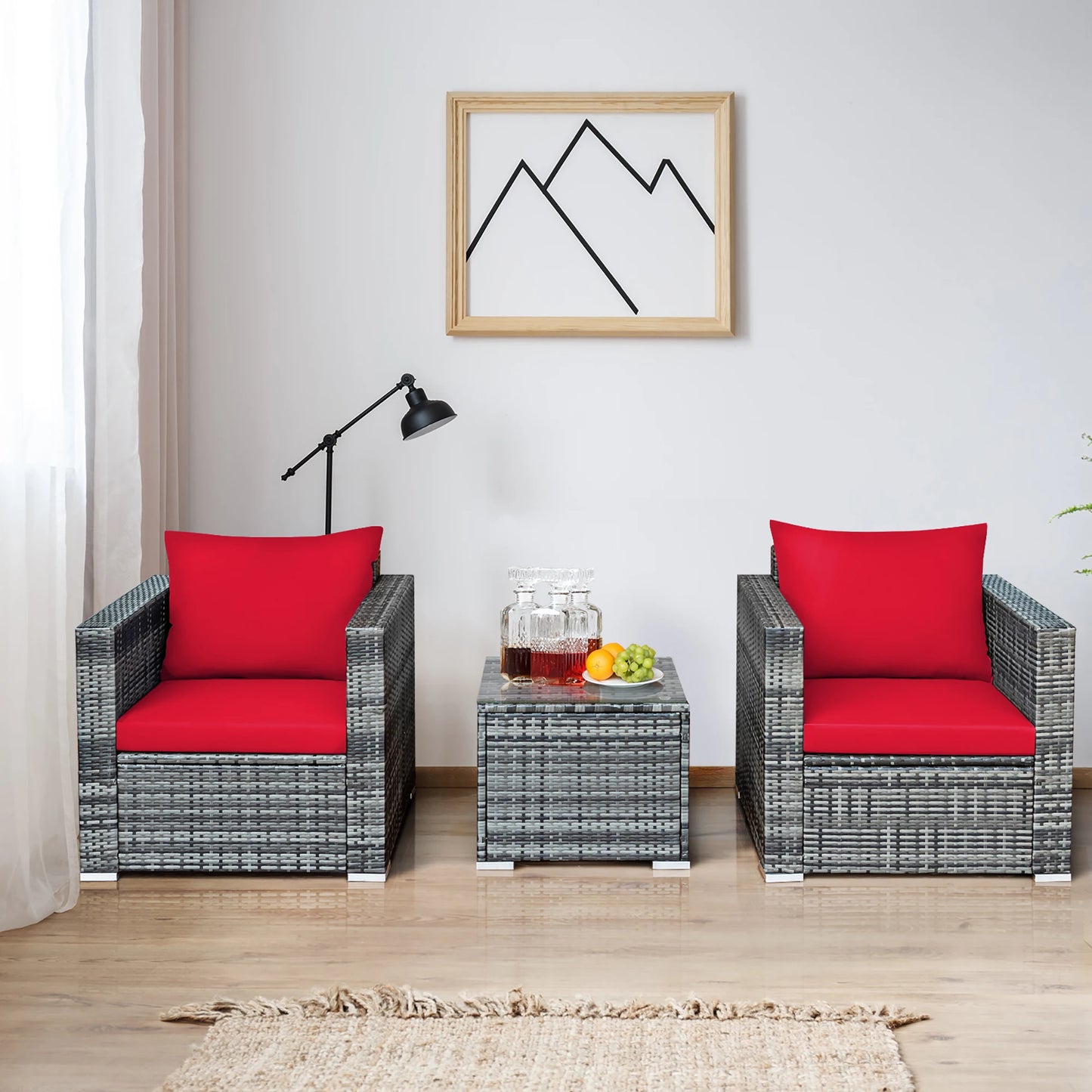 HOMASIS 3-Piece Outdoor Patio Rattan Bistro Set Cushioned Seating