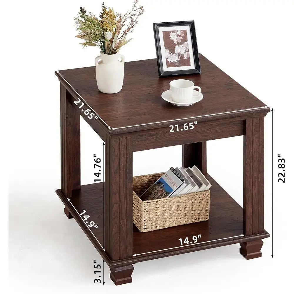 Armhouse Two-Tier End Tables Set Square Living Room Side Tables