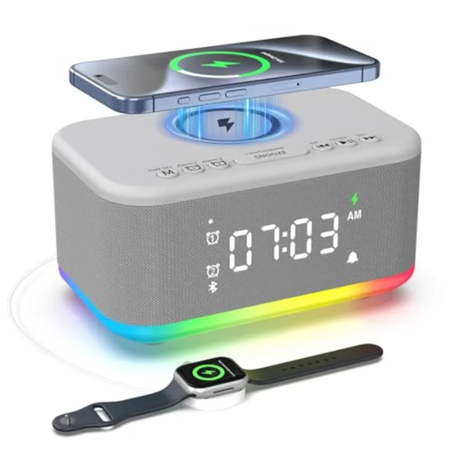 Wireless Charging Alarm Clock With Bluetooth Speaker And Night Light