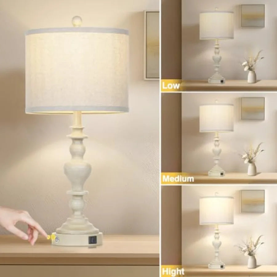 Farmhouse Table Lamps Set of 2 With USB A and C Ports
