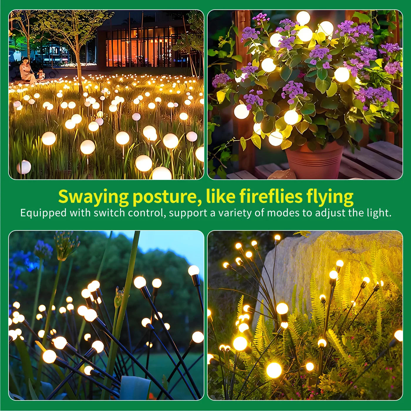 8-Head Solar Firefly Lights LED Outdoor Garden Pathway Lights Waterproof