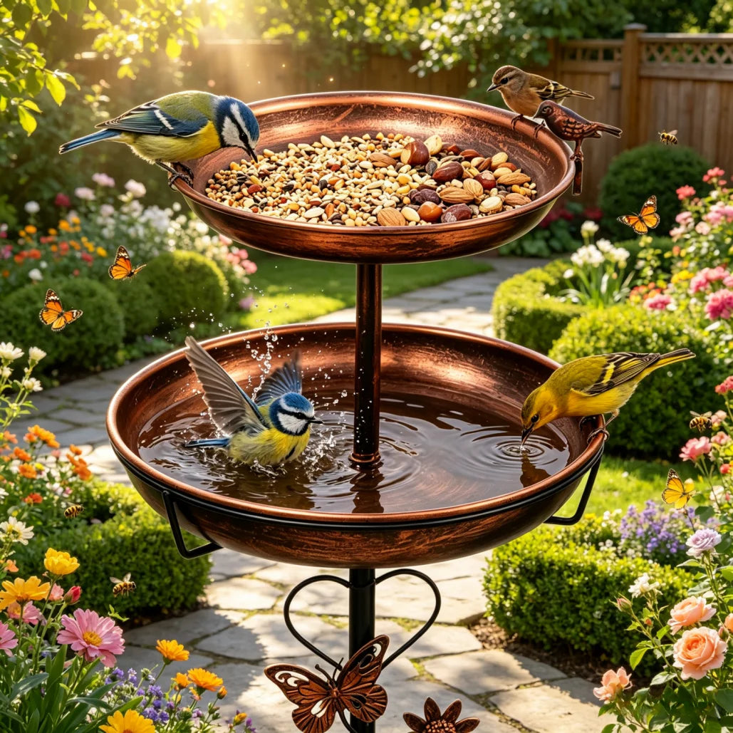Outdoor Double Layer Bird Feeder And Bath Stand For Garden