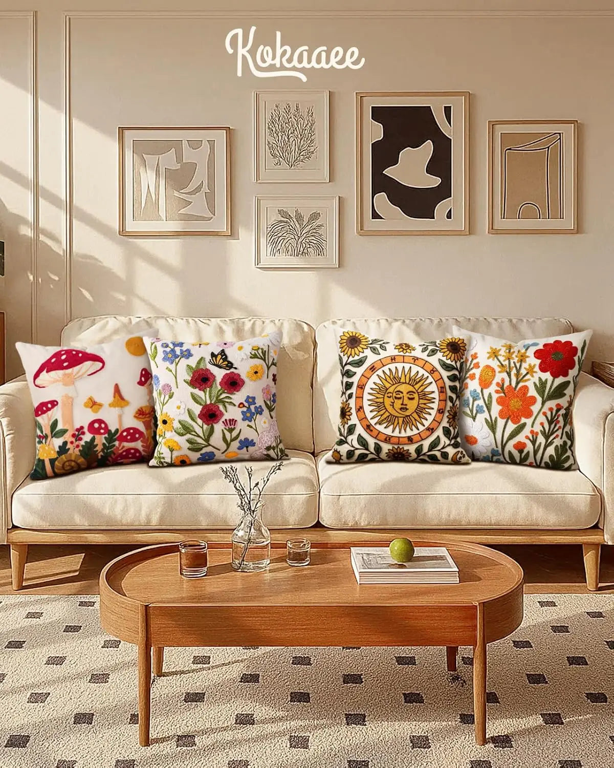 Faux Embroidery Floral Print Double Sided Throw Pillow Cover Decorative Case