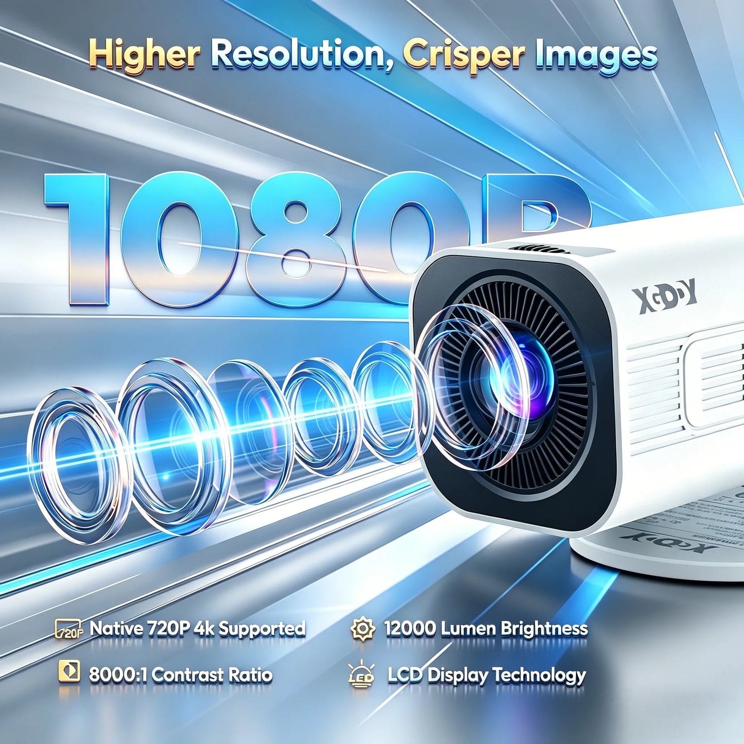 XGODY 4K Projector 12000 Lumen WiFi 6 Bluetooth 5.0