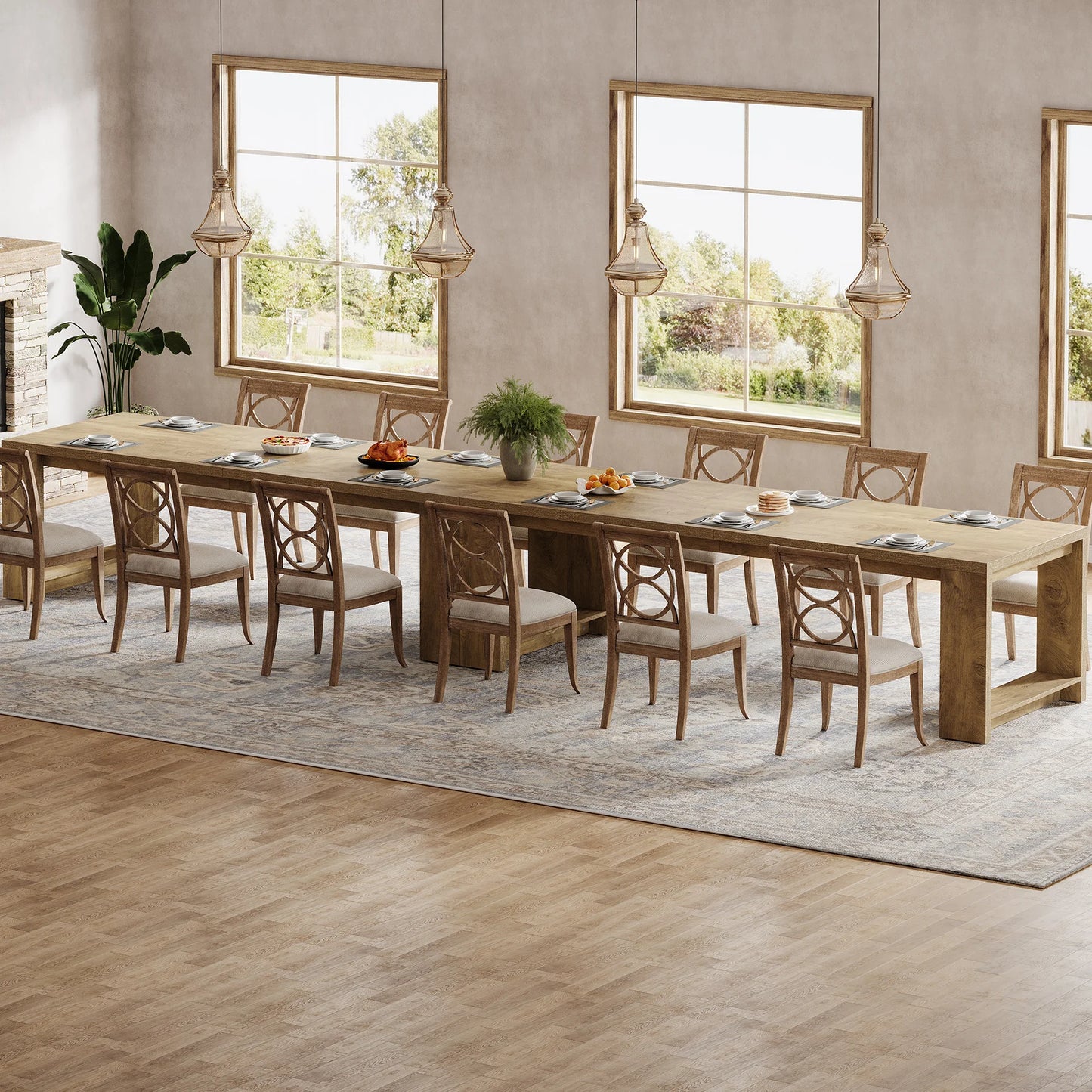 Tribesigns Modern Wood Dining Table With Pedestal Base Residential Furniture, No Chairs