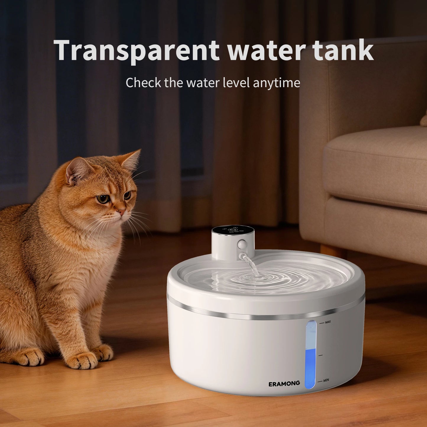 ERAMONG Wireless Cat Water Fountain With 4000mAh Battery And Auto Sensor