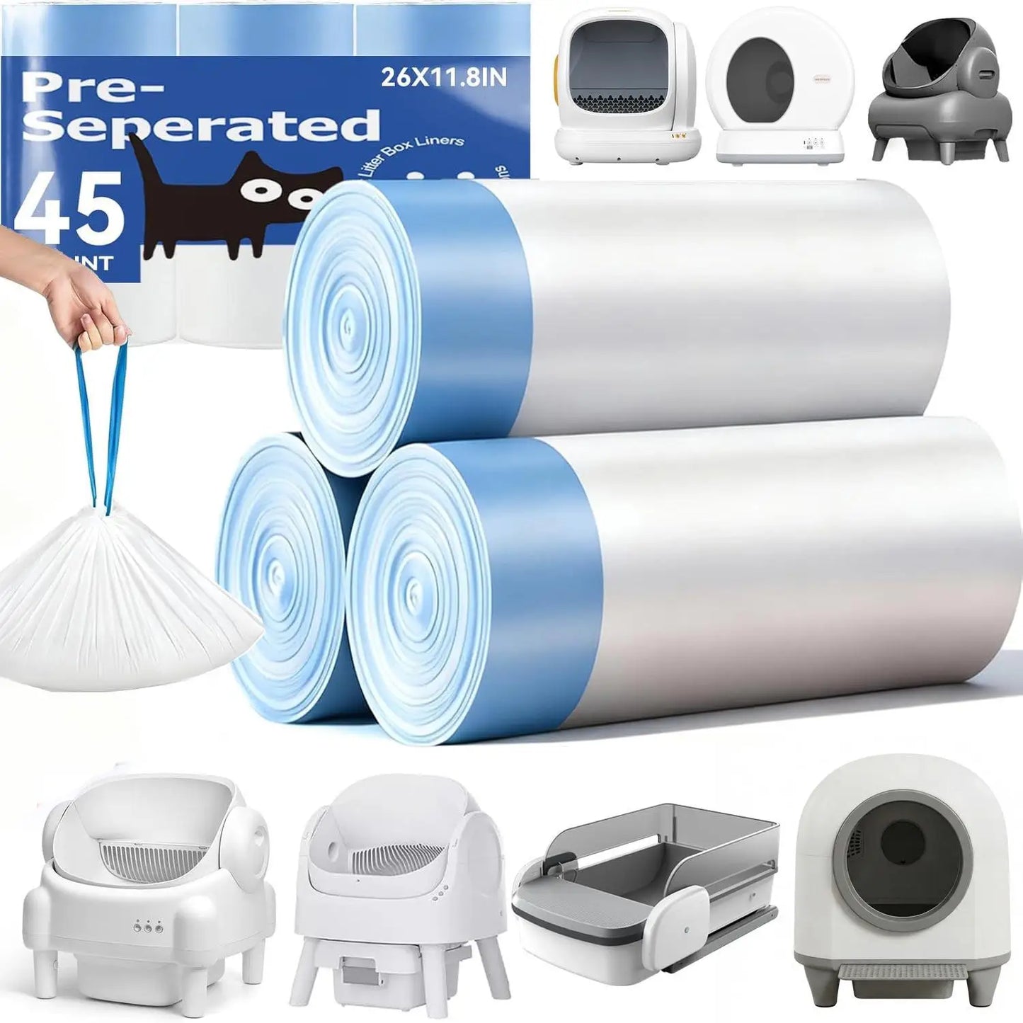 Automatic Cat Litter Box Bags 45 Count For FMO Robot