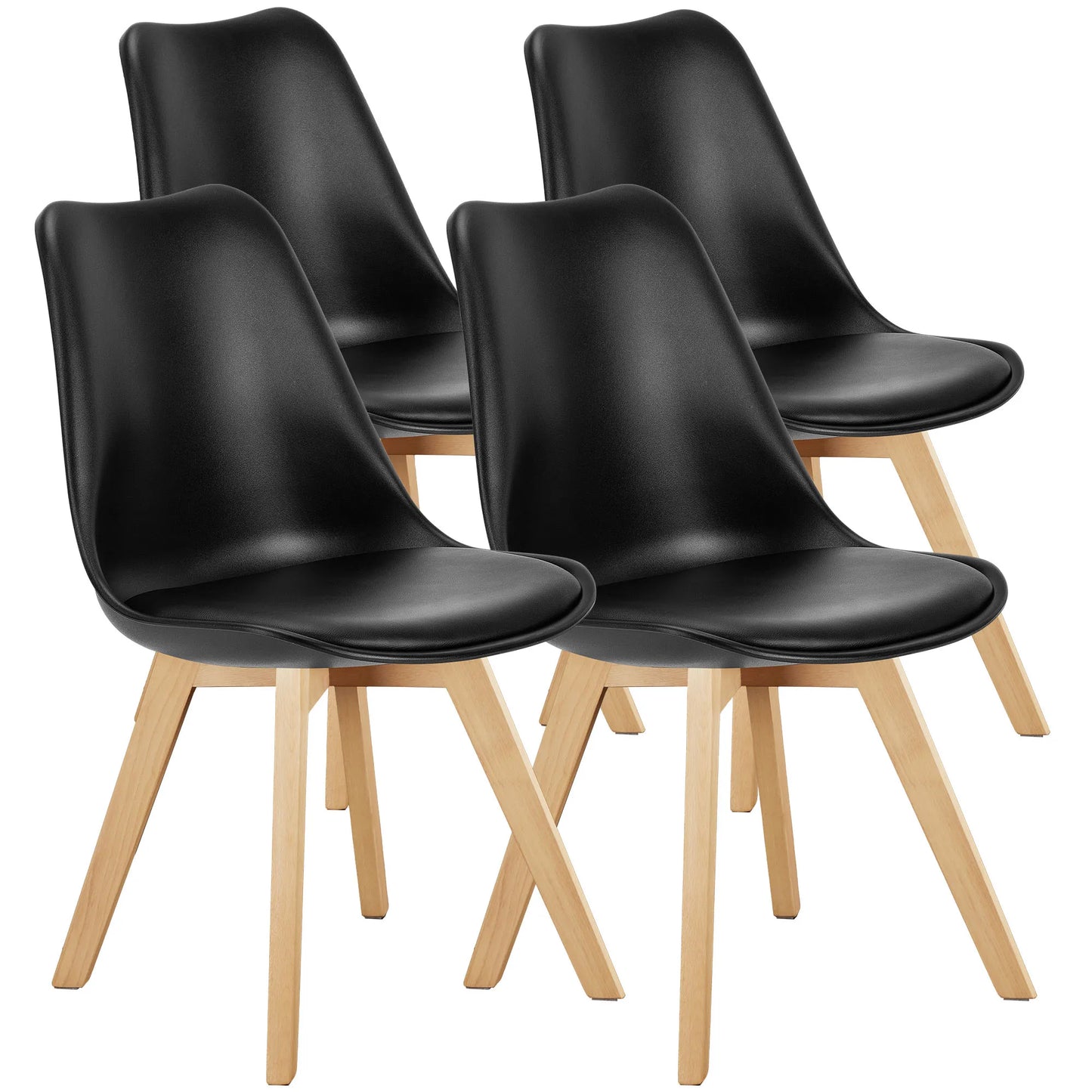JHK PU Leather Dining Chairs Set With Wooden Legs