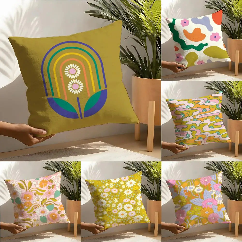 Elizabeth Olwen Modern Flowers Pillow Case Linen Cushion Cover