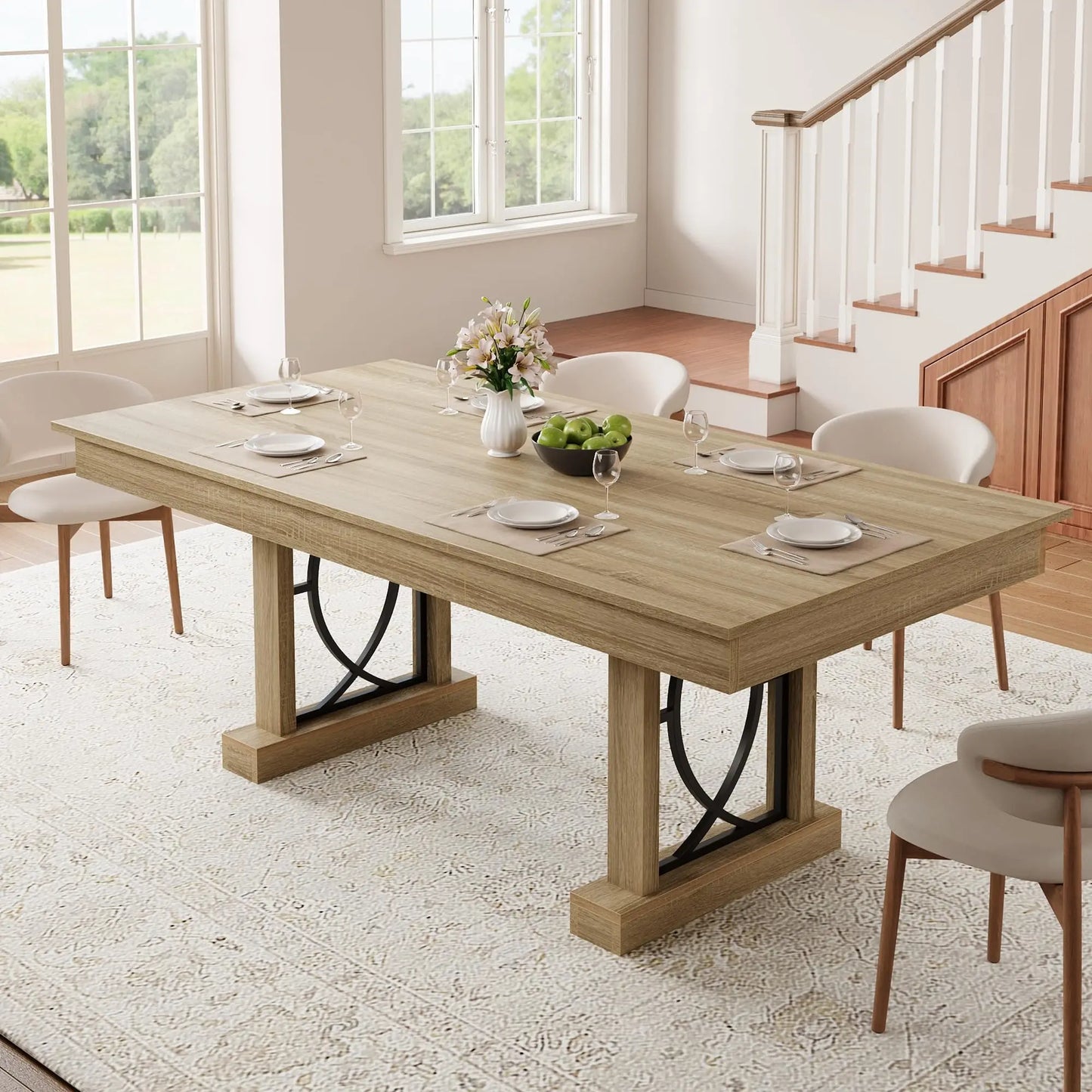 HobbyLane Rustic Wood Dining Table Storage Drawers For Home Office, No Chairs