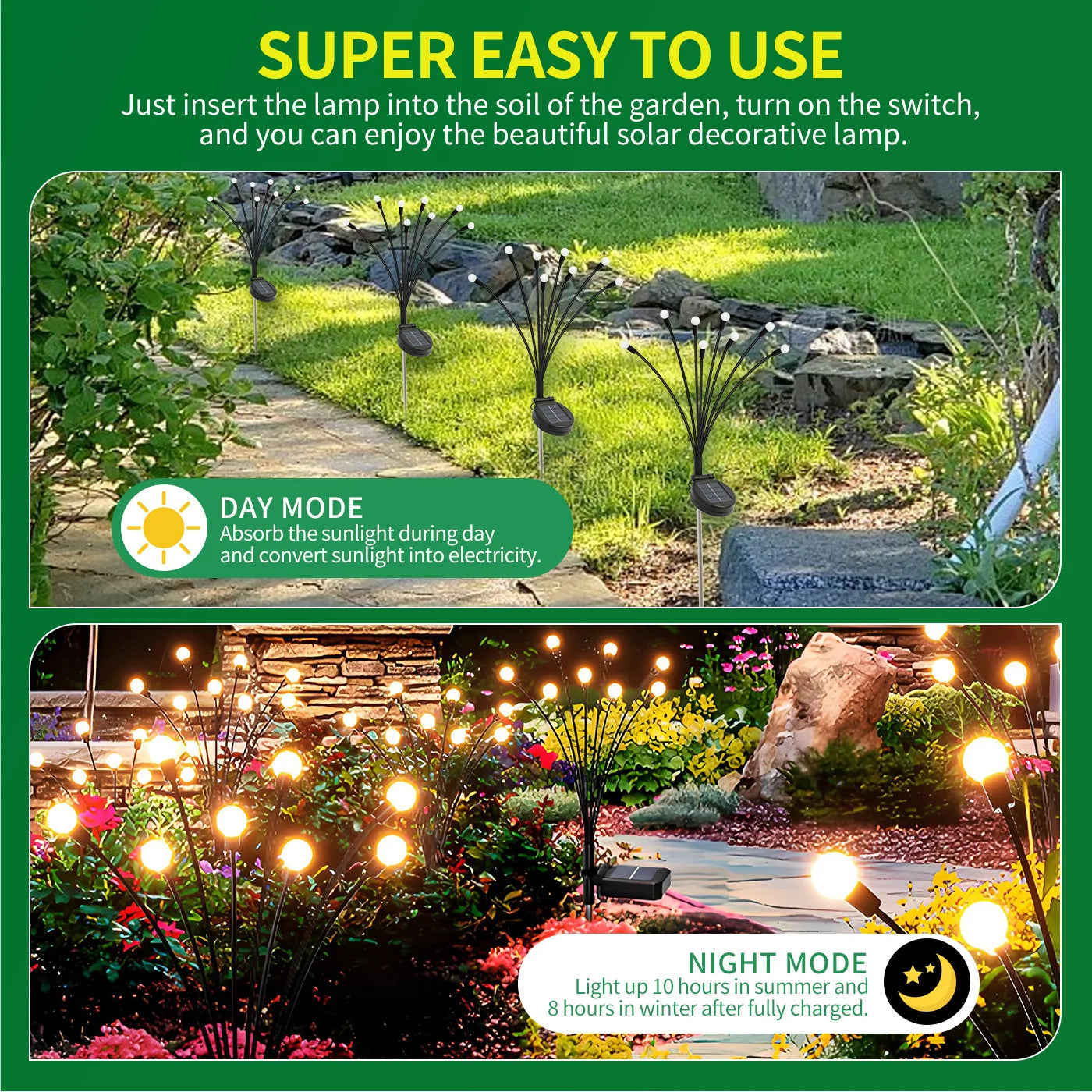 8-Head Solar Firefly Lights LED Outdoor Garden Pathway Lights Waterproof