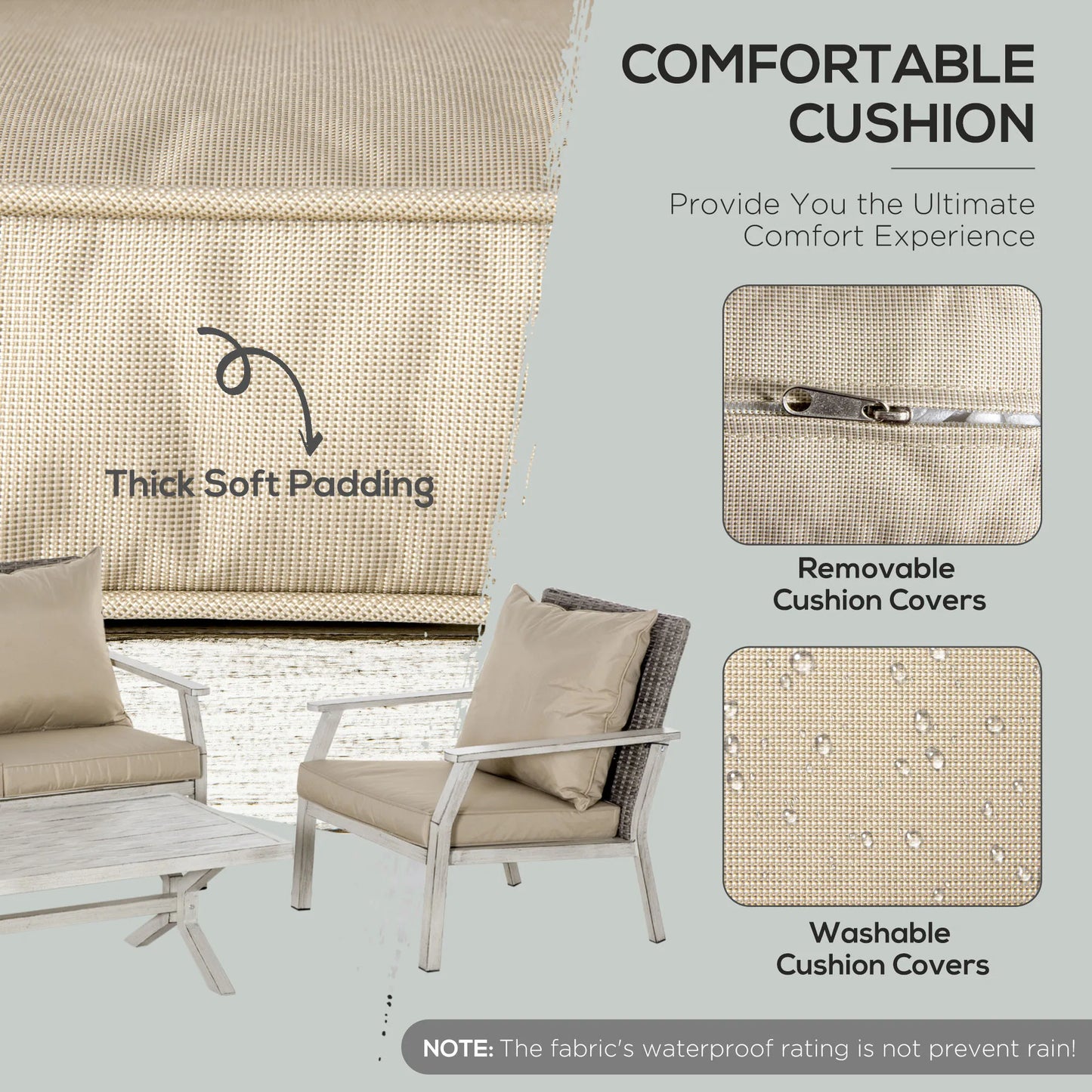 4-Piece Patio Wicker Conversation Set With Coffee Table Beige