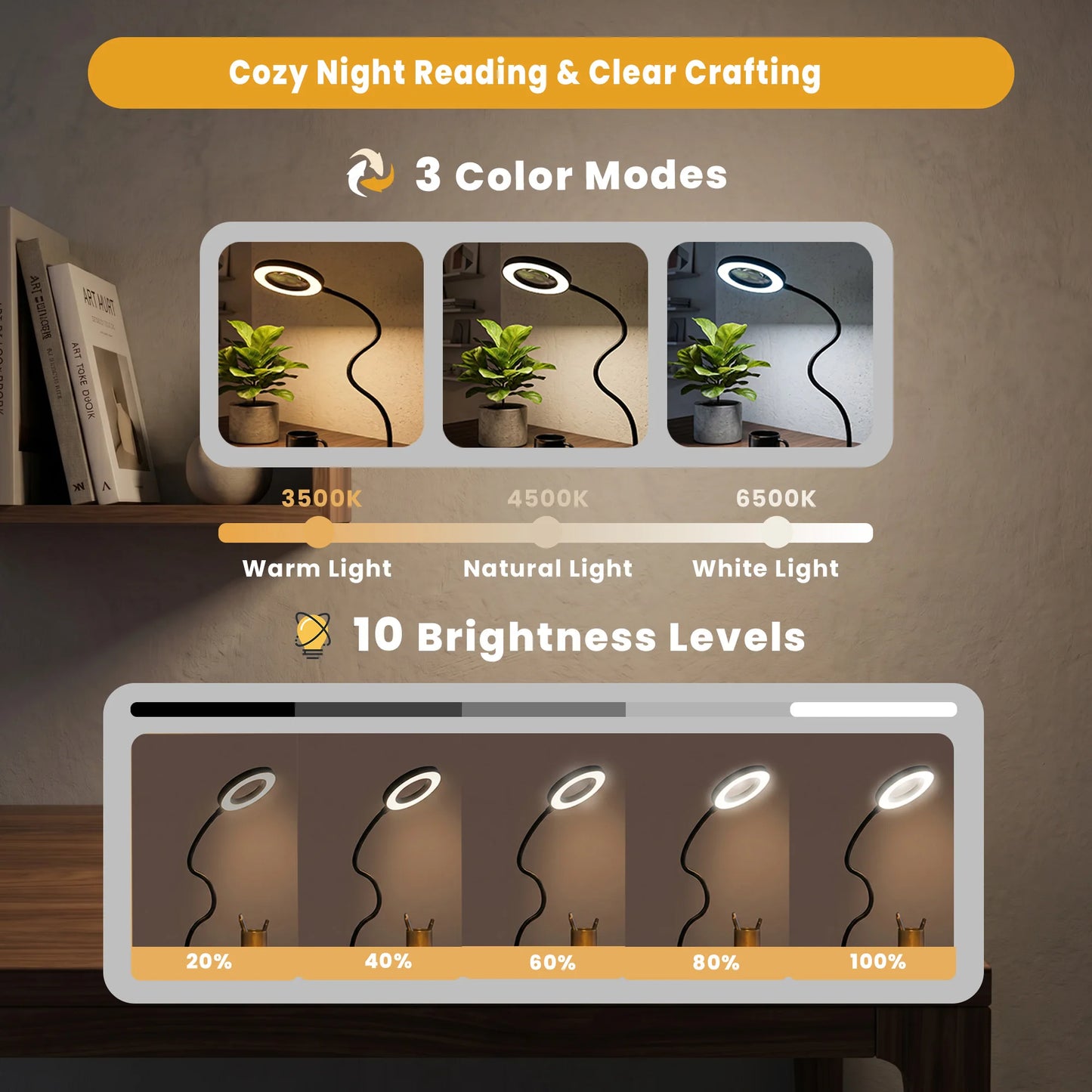 Smeileas LED Magnifying Clamp Lamp With Three Color Modes