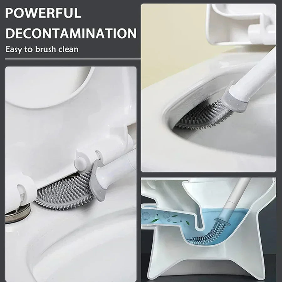 Silicone Wall Mounted Toilet Brush Set With Flexible Flat Head