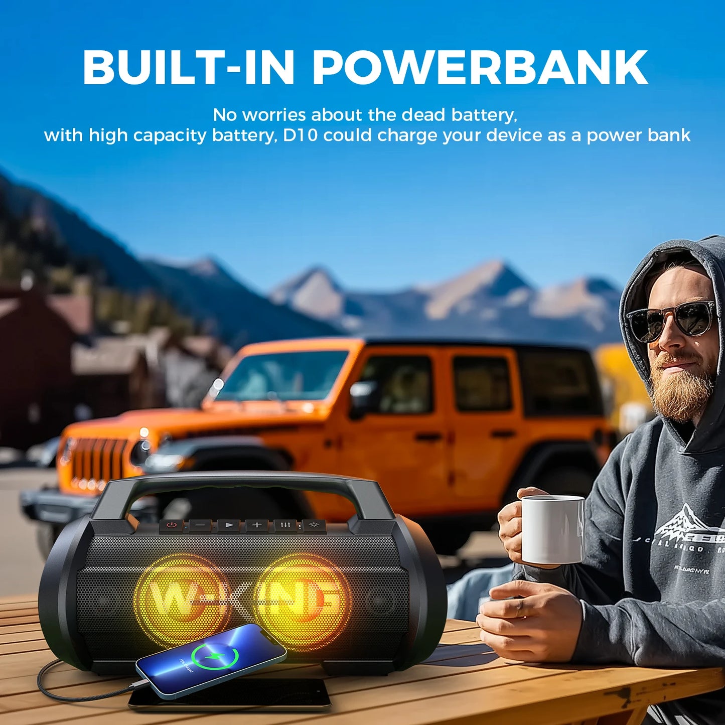 W-King D10MIC 70W RMS Bluetooth Portable Speaker IPX6 Waterproof