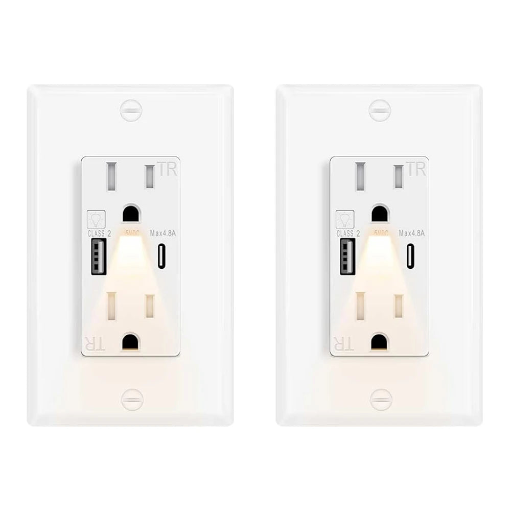 Night Light Outlet With 24W USB-C and USB-A Charging