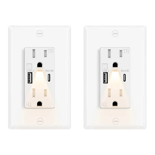 Night Light Outlet With 24W USB-C and USB-A Charging