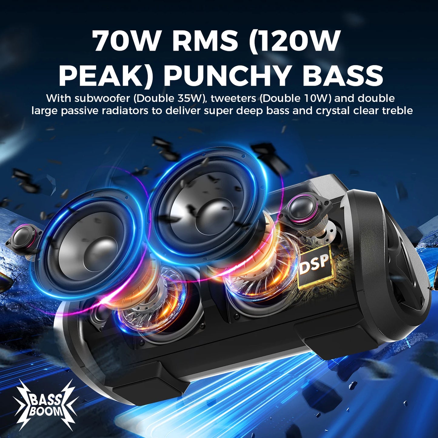 W-King D10MIC 70W RMS Bluetooth Portable Speaker IPX6 Waterproof