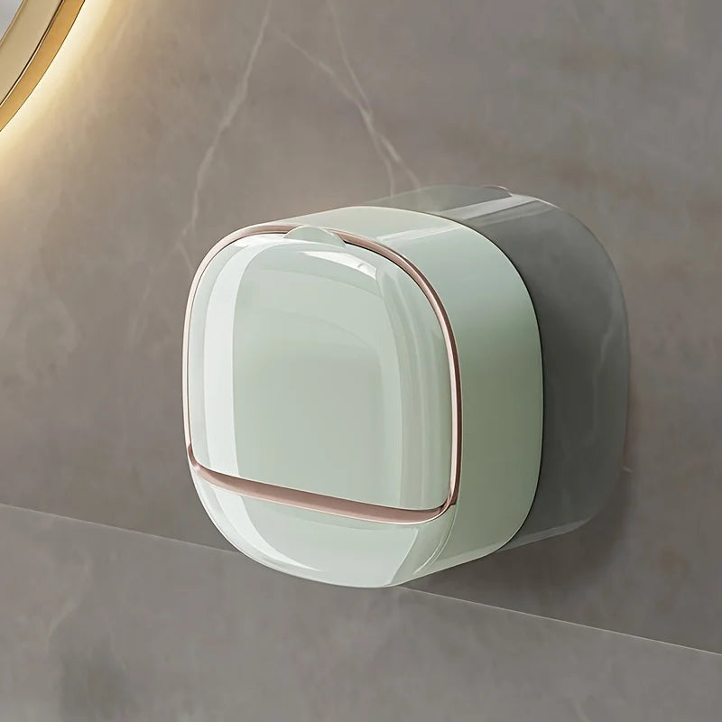 Wall Mounted Soap Box With Lid Drainage Tray Bathroom Organizer